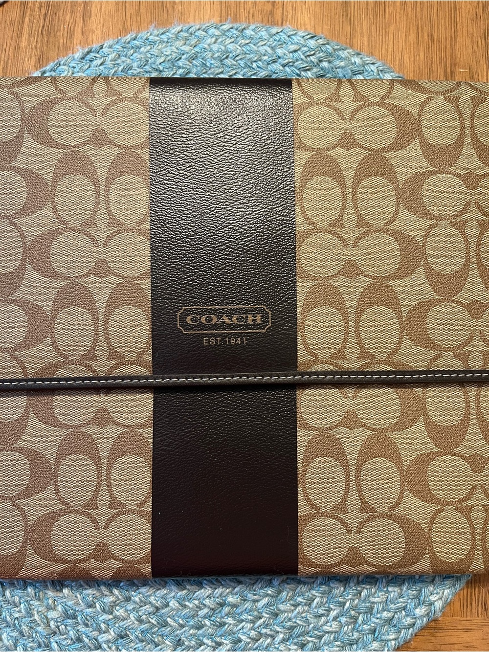 Coach Brown Logo Leather Trifold Notebook 10x12.5 - Picture 3 of 7